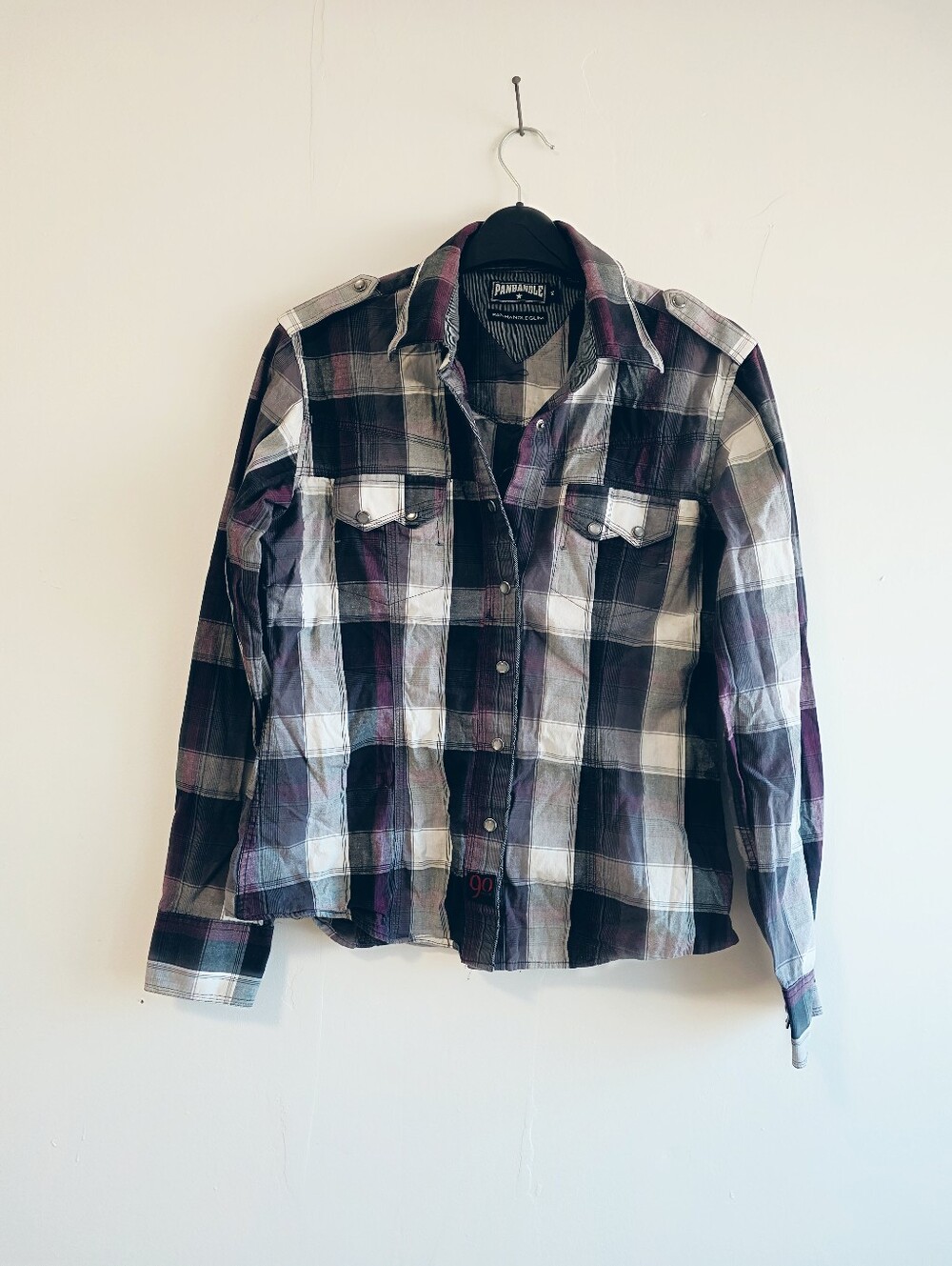 Panhandle Slim Women's Purple Black Plaid Western Pearl Snap Shirt Size M - Picture 3 of 5